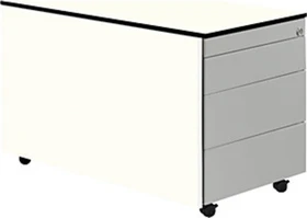 mauser Rollcontainer line, 1x Utensilienauszug, 3x Materialschublade, reinweiß/weißaluminium