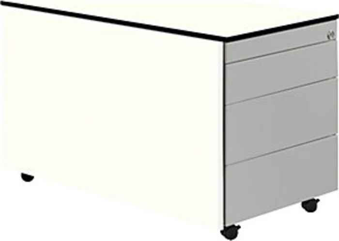 mauser Rollcontainer line, 1x Utensilienauszug, 3x Materialschublade, reinweiß/weißaluminium