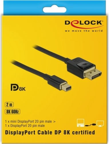 DeLOCK DisplayPort/Mini DisplayPort 1.4 Kabel 8K 60Hz schwarz, 2m