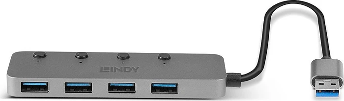 Lindy 4 Port USB-Hub mit Ein-/Aus-Schaltern, USB-C 3.0 [Stecker]