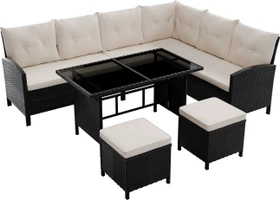 Juskys Manacor Polyrattan Lounge-Set schwarz/creme
