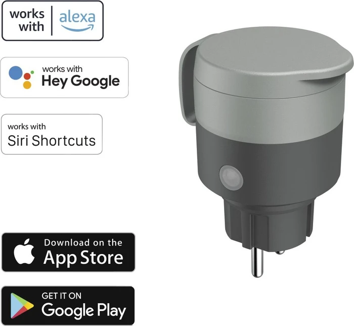 Hama WLAN-Steckdose Outdoor, Smart-Steckdose, grau