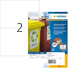 Herma Folienetiketten Inkjet, A5, wetterfest, weiß, matt, 40 Blatt (80 Etiketten)