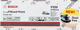 Bosch Professional M480 Best for Wood and Paint Gewebeschleifblatt K320, 150mm, 50 Stück