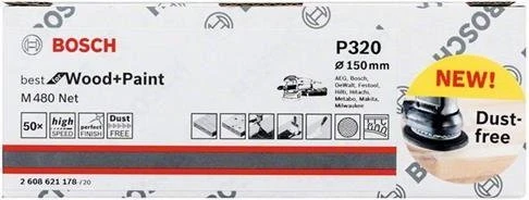 Bosch Professional M480 Best for Wood and Paint Gewebeschleifblatt K320, 150mm, 50 Stück