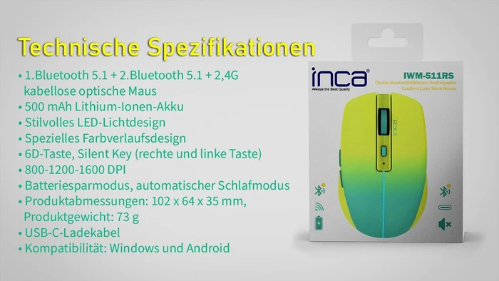 Inca IWM-511RS Wireless Mouse gelb/blau, USB/Bluetooth