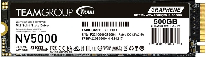 TeamGroup NV5000 500GB, Graphene, M.2 2280 / M-Key / PCIe 4.0 x4, Heatspreader