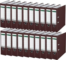 Leitz Qualitäts Ordner 2-Ring 180° Plastik, 80mm, A4, braun, 20er-Pack