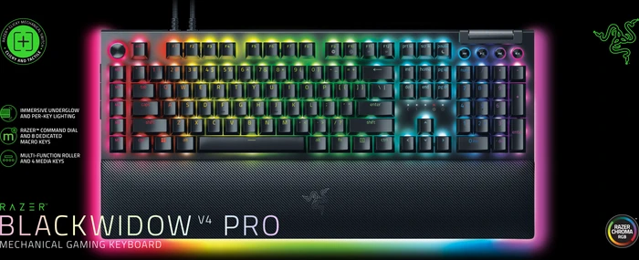 Razer BlackWidow V4 Pro, Razer GREEN Clicky Gen-3, USB, US
