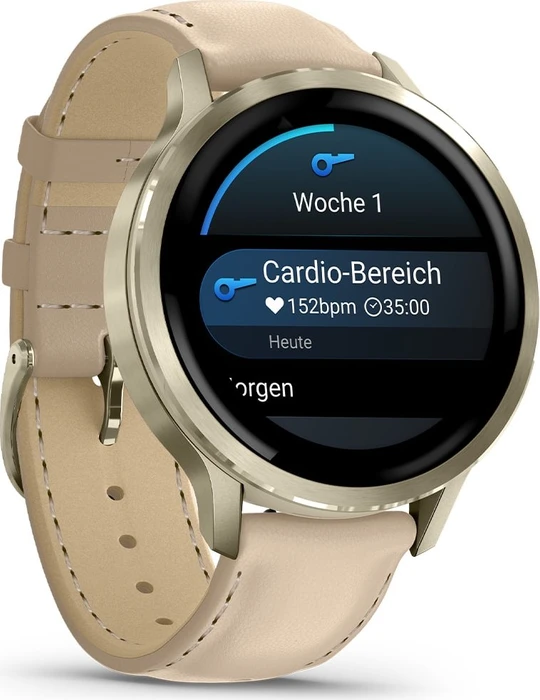 Garmin Venu 4S lunar gold/bone/light sand leather