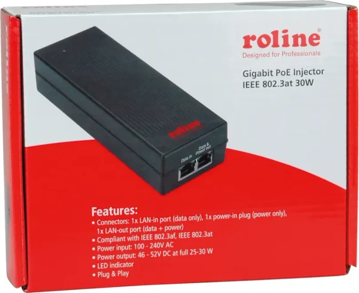 Roline Desktop Gigabit PoE-Injektor, 2x RJ-45, 30W PoE+