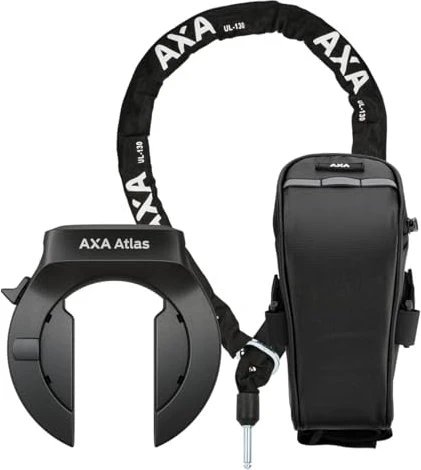 AXA Atlas Retractable + ULC 5.5-130 Einsteckkette Set inkl. Tasche Rahmenschloss, Schlüssel