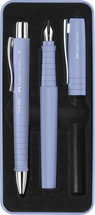 Faber-Castell Poly Ball/Pen Füllfeder und Kugelschreiber Geschenk-Set, pale iris, im Metall-Etui, 2 Stück