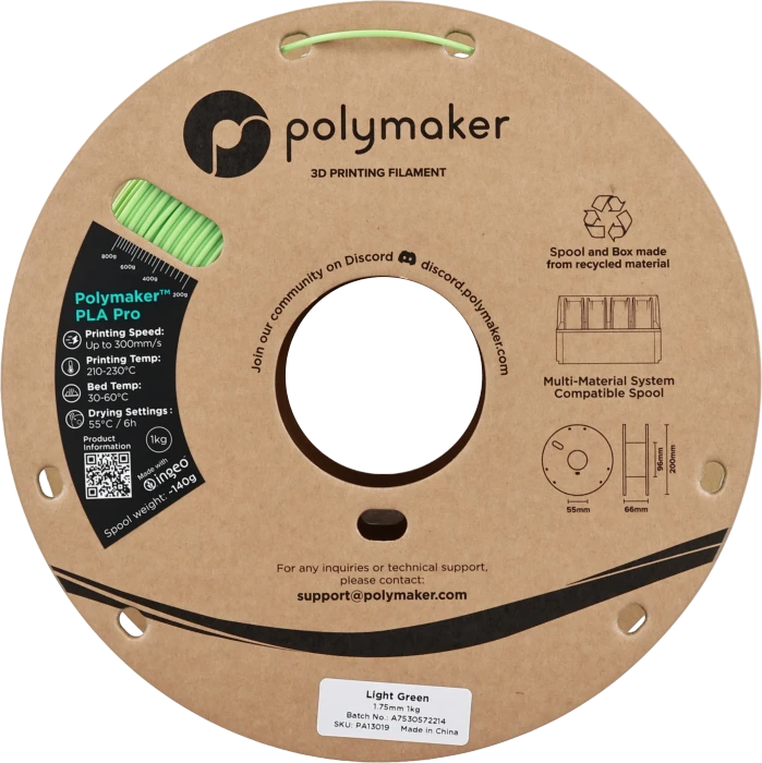 Polymaker PLA, Light Green, Spule, 1.75mm, 1.00kg