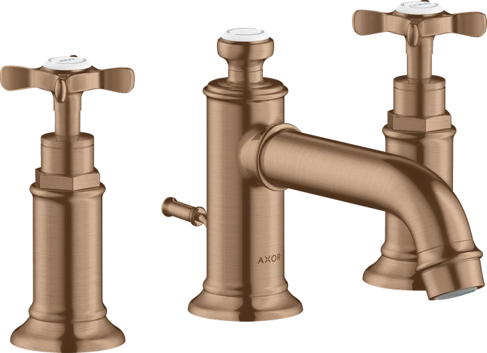 Hansgrohe Axor Montreux 3-Loch Waschtischarmatur 30 mit Kreuzgriffen und Zugstangen-Ablaufgarnitur brushed red gold