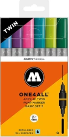 Molotow ONE4ALL Twin 1.5/4mm Acrylmarker Basic-Set 2 sortiert, 6er-Set, Etui