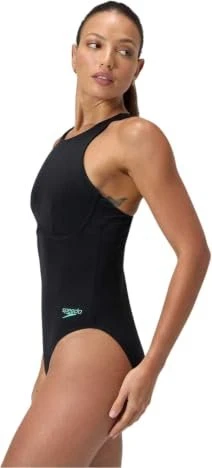 Speedo Racer mit Reißverschluss und Schwimm-BH Badeanzug schwarz (Damen)
