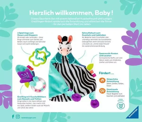 Ravensburger play+ Fühlen, rasseln, spielen Geschenk-Set: Zebra
