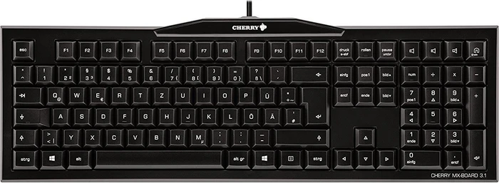 Cherry MX Board 3.0, Logo weiß/Status LEDs grün, Kabel abnehmbar, MX RED, USB, DE