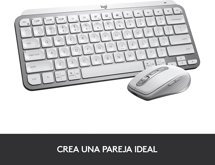 Logitech MX Keys Mini, LEDs weiß, Logi Bolt, Pale Gray, weiß/grau, USB/Bluetooth, ES