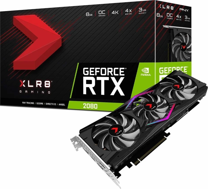 PNY GeForce RTX 2080 XLR8 Gaming OC Triple Fan, 8GB GDDR6, HDMI, USB-C, 3x DP
