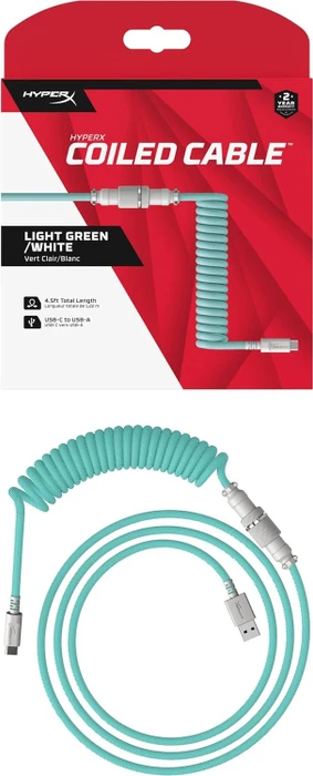 HP HyperX Coiled Cable USB-C auf USB-A, Tastaturkabel (Spiral-Textilkabel), 1.22m, grün/weiß