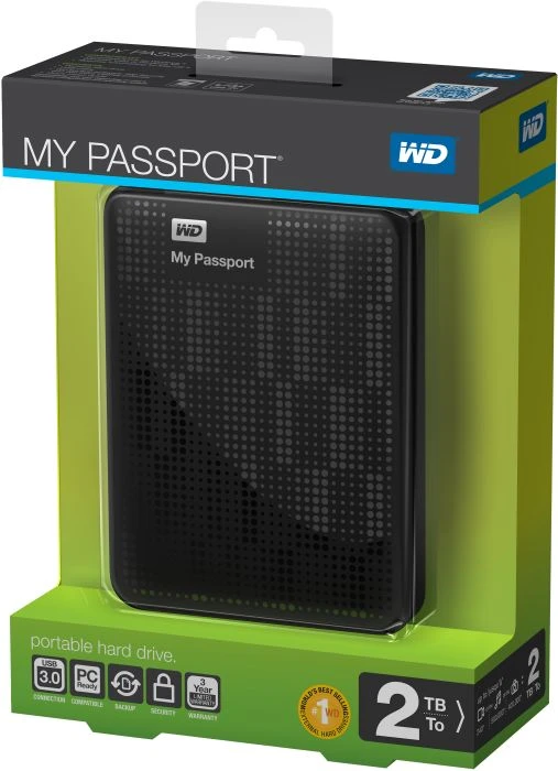 Western Digital WD My Passport schwarz 2TB, USB 3.0 Micro-B
