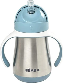 Beaba Edelstahl Trinklernbecher mit Trinkhalm, 8+M, 250ml, windy blue