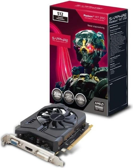 Sapphire Radeon R7 250E, 2GB DDR3, VGA, DVI, HDMI, lite retail