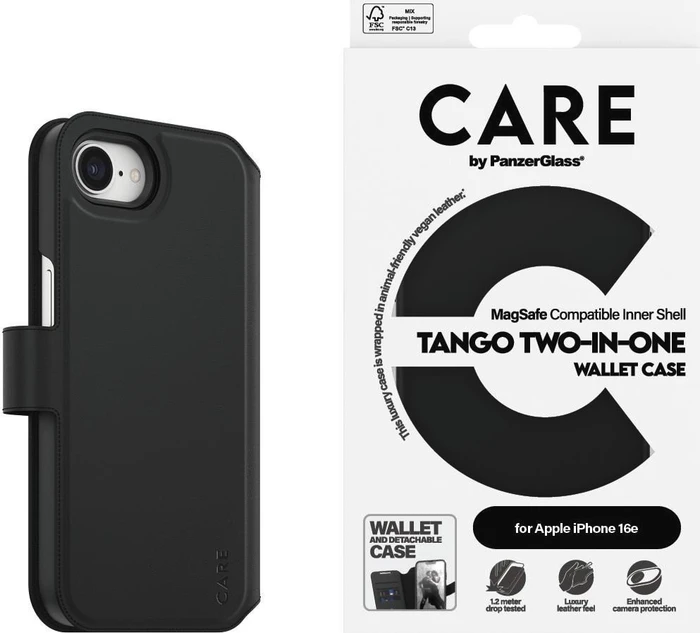 PanzerGlass Care Feature Case Tango Two-in-One Wallet für Apple iPhone 16e schwarz