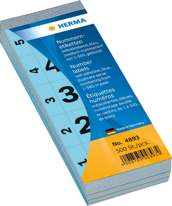 Herma Nummernetiketten 1-500, 190x30mm, hellblau, 100 Blatt (200 Etiketten)