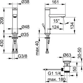 Keuco IXMO 59501 Einhebel-Waschtischmischer mit Ablauffernbedienung 130 IXMO Flat edelstahl-finish