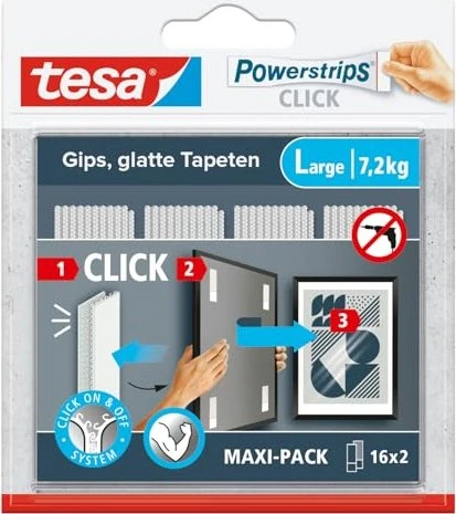 tesa Powerstrips Clips Large Tapete/Putz weiß, Klebenagel