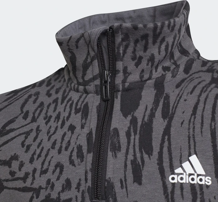 adidas Future Icons Hybrid Animal Print Cotton Loose Half-Zip Kleid grey six/black/white (Junior)