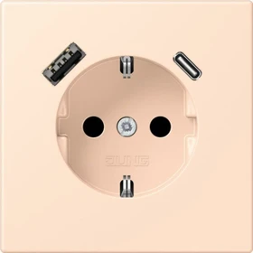 Jung Serie LS SCHUKO-Steckdose mit USB-Ladegerät Safety+, rose pâle