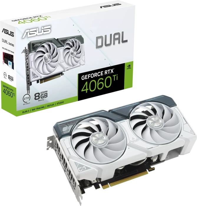 ASUS Dual GeForce RTX 4060 Ti White OC, DUAL-RTX4060TI-O8G-WHITE, 8GB GDDR6, HDMI, 3x DP