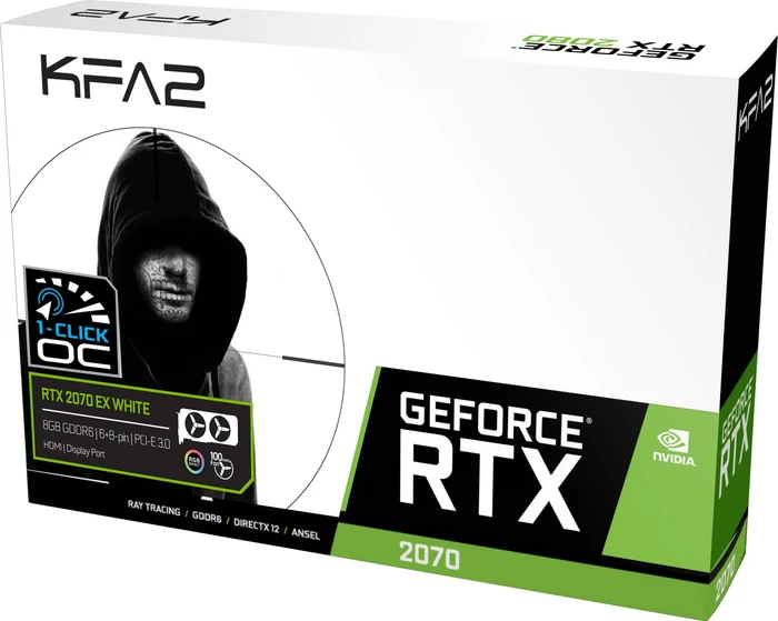 KFA2 GeForce RTX 2070 EX White (1-Click OC), 8GB GDDR6, HDMI, 2x DP