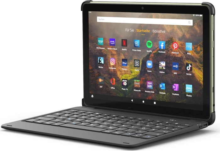 Amazon Fire HD 10 Plus KFTRPWI 2021, mit Werbung, schwarz, 32GB, mit Bluetooth Tastatur