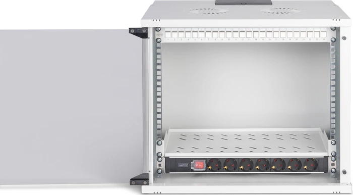 Digitus Professional SoHo Pro Line 19" Wandgehäuse SET 9HE, unmontiert, Sicherheitsglastür, IP20, RAL 7035, 400mm tief