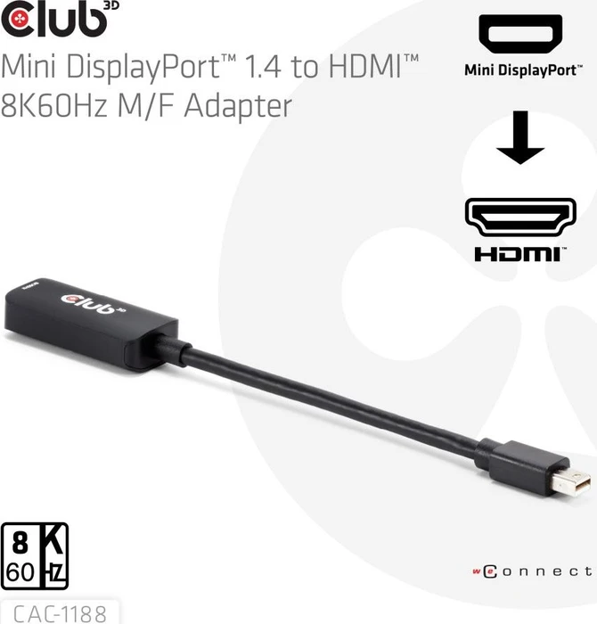 Club 3D Mini DisplayPort 1.4 [Stecker} auf HDMI [Buchse]
