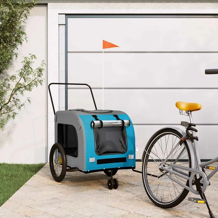 vidaXL Hunde 68x134cm Fahrradanhänger blau