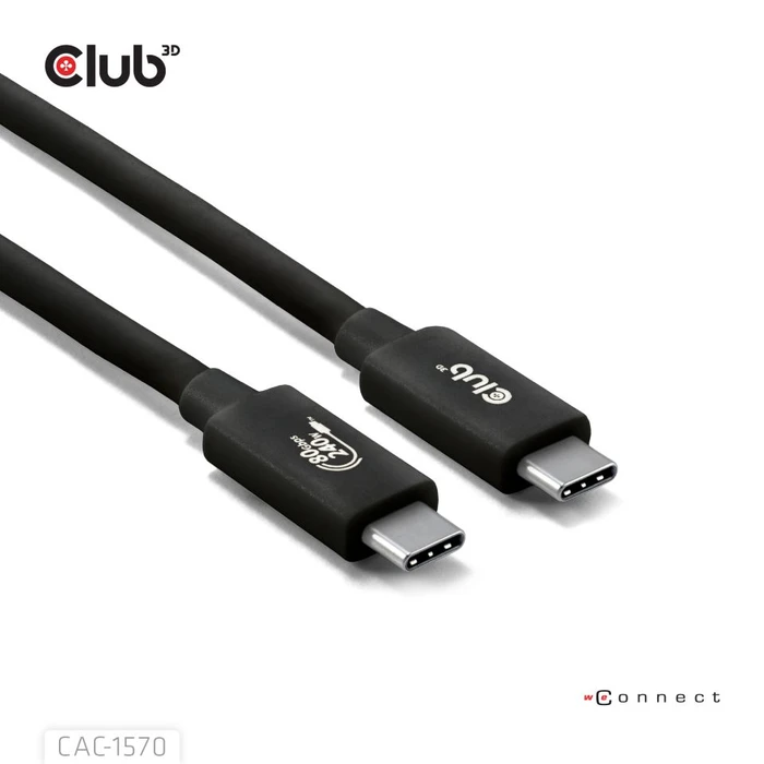Club 3D USB-C Kabel, USB4 Gen4x2, 80Gb/s, 8K240Hz, 240W PD EPR, USB-C Stecker auf USB-C Stecker, 1.2m, schwarz
