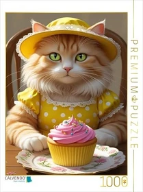 Calvendo Süße Katze mit Cupcake im Vintage-Kleid - lustiges Katzenbild für die Küche