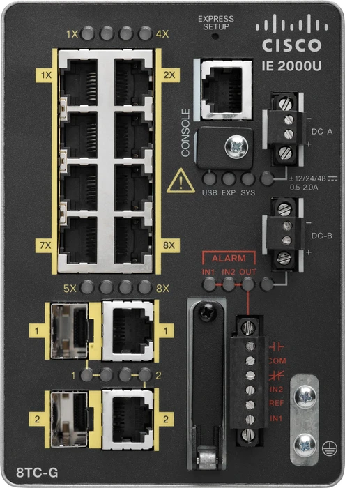 Cisco IE 2000 LAN Base Industrial Railmount Managed Switch, 8x RJ-45, 2x RJ-45/SFP