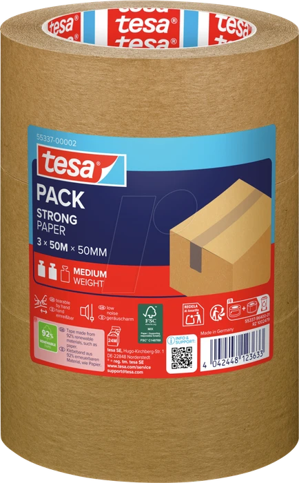 tesa tesapack Paper ecoLogo braun, Klebeband, 50mm/50m, 3 Stück