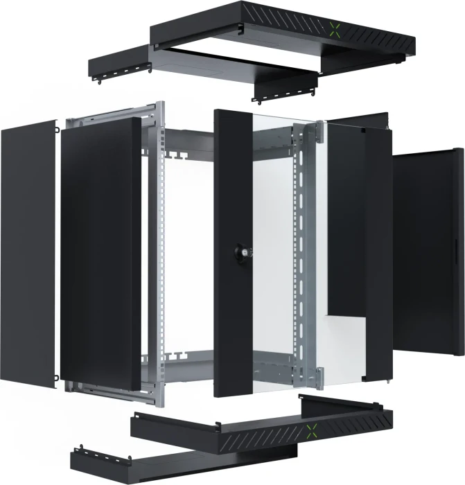 EFB Elektronik X-Rack 19" Wandgehäuse 15HE, fest, eigenbelüftet, tiefenverstellbar, 400-600mm, Sicherheitsglastür, IP20, RAL 9005, 600mm tief
