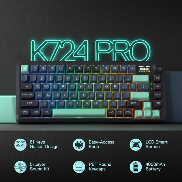 Redragon Behemoth K724 Pro Wireless, Dark Jade, LEDs RGB, Mint Mambo, USB/Bluetooth, US