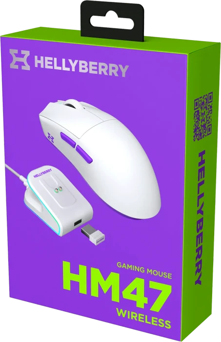 Hellyberry HM47 Wireless Gaming Mouse mit Ladestation, weiß, USB/Bluetooth