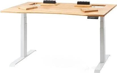 ErgoHide EH003 elektrisch höhenverstellbarer Sitz-Steh-Schreibtisch mit erweitertem Kabelfach und ergonomischer Tischkante 180x80cm Eiche/weiß