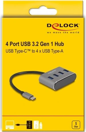 DeLOCK 4-Port USB-Hub, 4x USB-A 3.0, USB-C 3.0 [Stecker]